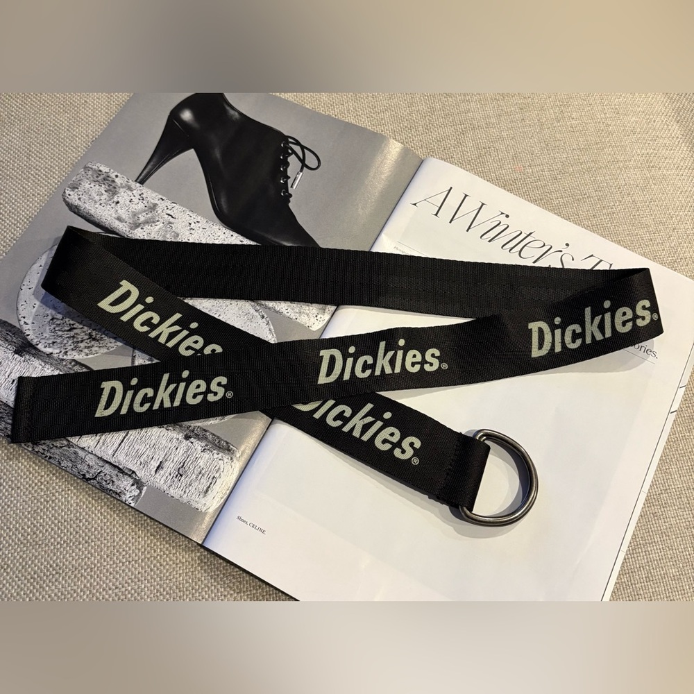 Dickies D-Ring Printed Logo Belt In Black/White Size 41”